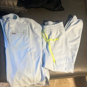 Light Blue figs Scrub Set with Neon Accents limited edition